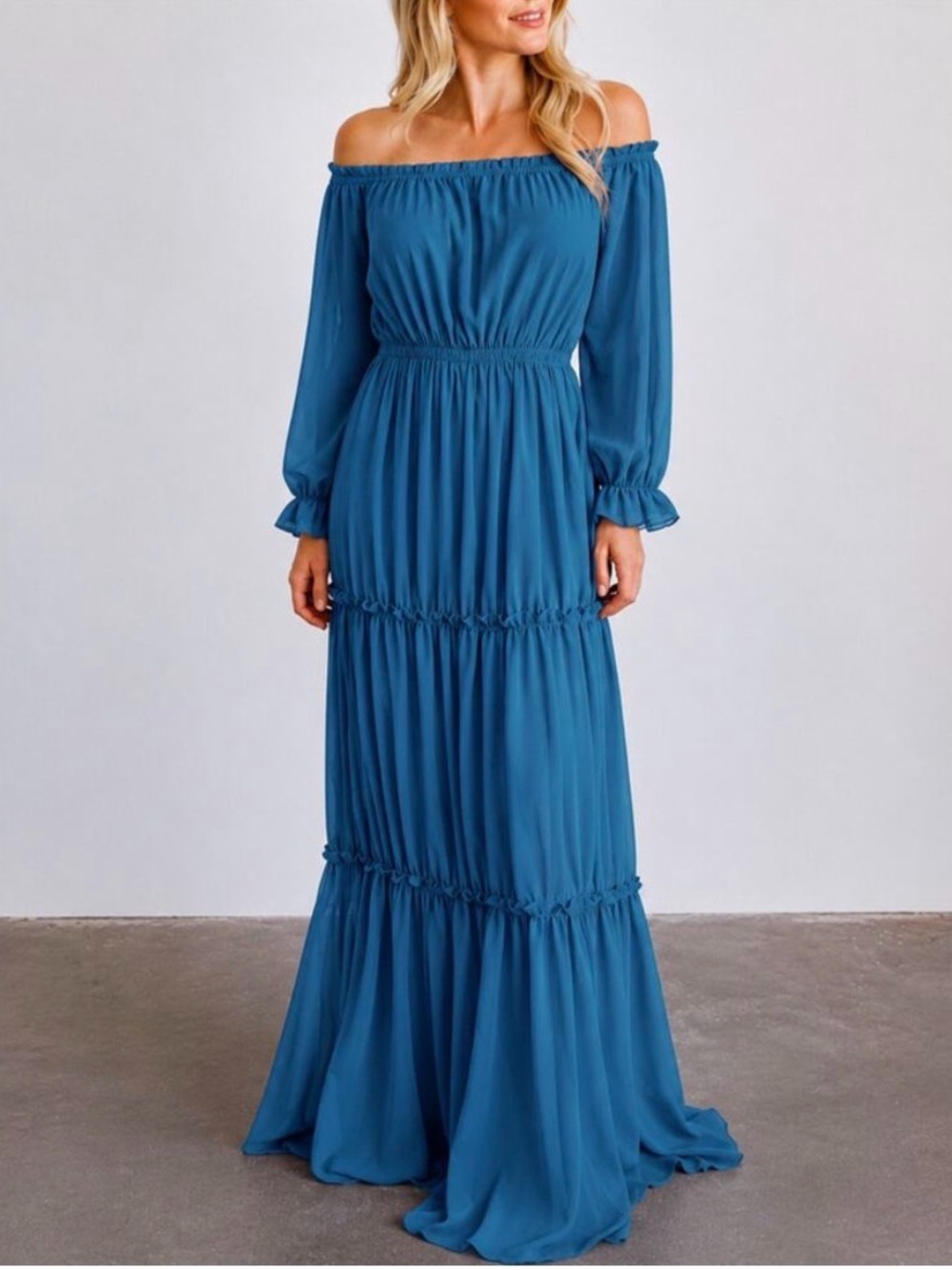 Baltic Born Off-Shoulder Dark Blue Maxi Dress